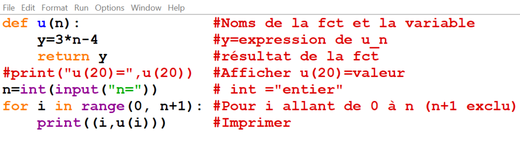 Suite numérique définie par un algorithme en fonction de $n$
