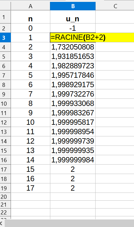 Calcul de valeurs d'une suite numérique définie dans un tableur ou sur Geogebra. Suites explicites et suites récurrentes.
